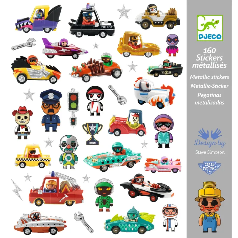 יצירה 160 מדבקות - עולם הקרייזי מוטורס המנצנץ Djeco