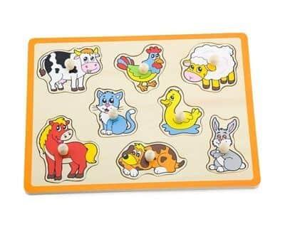פאזל כפתורי עץ - חיות חווה ובית | ויגה